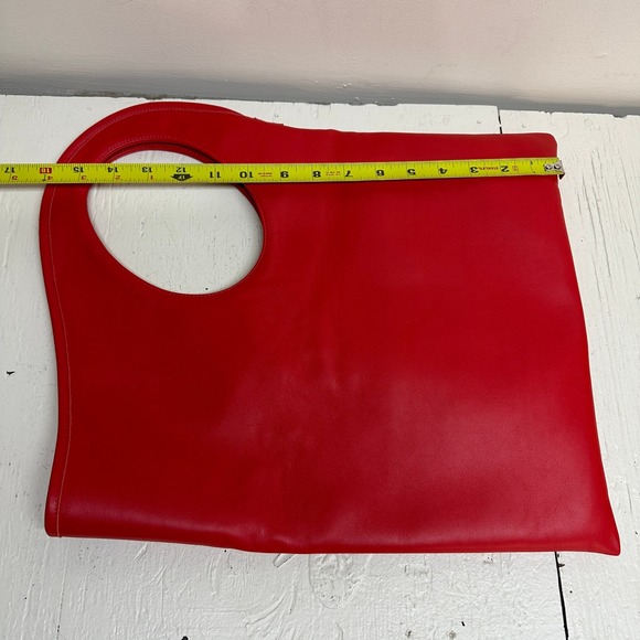 Olena Molchanova Red Leather Slim Tote Bag Top Handle Abstract Modern - Picture 7 of 8